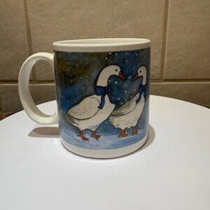 Vintage Bowed Snowy Geese Tea Coffee Mug Cup Farmhouse Cottagecore. 1990s
